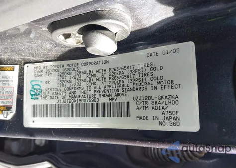 2005 Lexus Gx 470 from USA, damaged, VIN JTJBT20X150075903